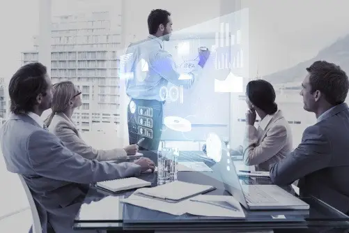 Colleagues discussing a business project