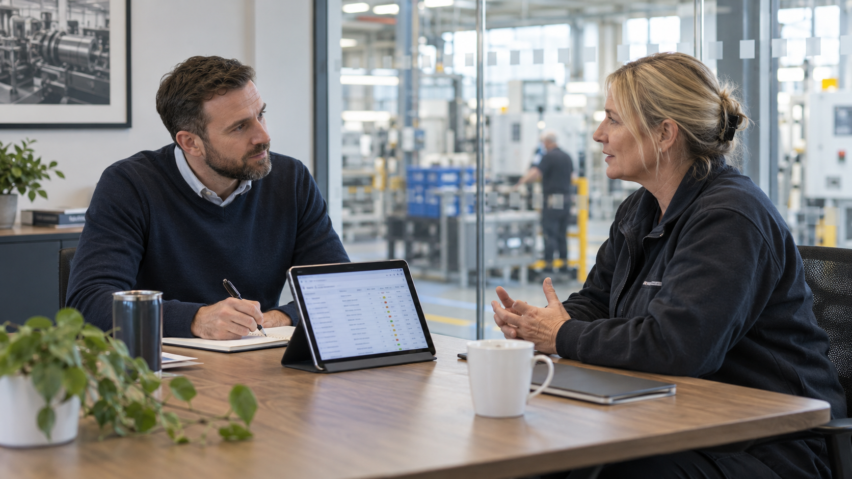 A security adviser gathering information from an operations manager